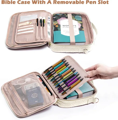 Vista 2 de Elegante funda para la Biblia de IMAGINING para mujer, funda para Biblia con asas y bolsas, gran regalo y protector de libros