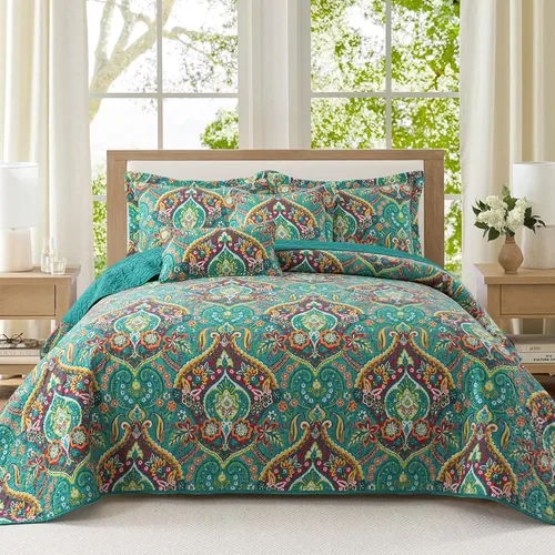 Vista 10 de VAPUTAR Edredones de Algodón Tamaño Queen, Juego de Ropa de Cama Edredón Queen con Patrón Damasco Bohemio-3 Piezas Colcha Ligera Suave Tamaño Queen