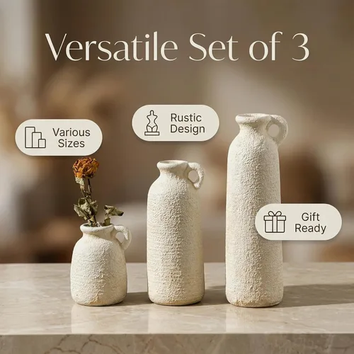 Vista 10 de Juego de jarrones de cerámica, jarrones de flores para decoración del hogar, decoración moderna de granja, centros de mesa de sala de estar, cocina