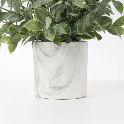 Vista 6 de Hollyone Mini plantas artificiales en macetas, plantas falsas en macetas de mármol, 1 pieza de plástico de eucalipto, vegetación sintética