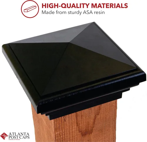 Vista 2 de Tapa de poste de 4 x 4 (3.5 x 3.5 pulgadas), color negro, estilo pirámide de Nueva Inglaterra, parte superior cuadrada para vallas al aire libre
