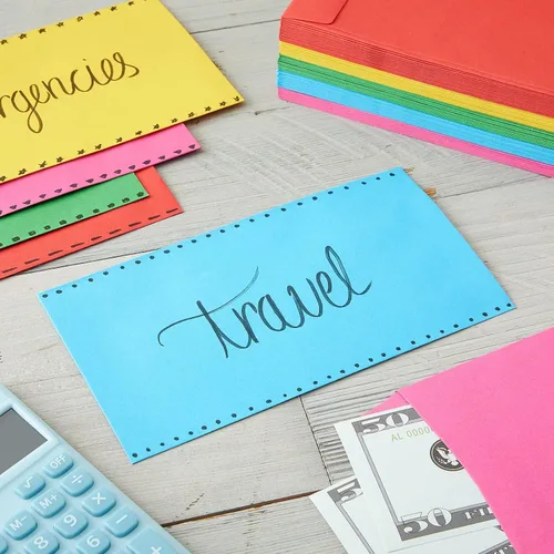 Vista 2 de Paquete de 100 sobres de dinero coloridos para efectivo, nómina, ahorro de dinero, monedas, monedas, 100 GSM (4 x 7 pulgadas)