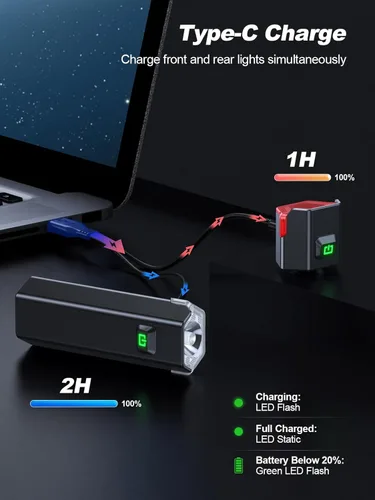 Vista 6 de Cuvccn Luces de bicicleta superbrillantes de 1000 lúmenes con luz lateral, 4+6 modos recargables de bicicleta delanteras y traseras, faros