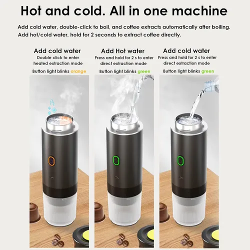 Vista 7 de Cafetera espresso portátil para viajes con estuche – Cafetera de viaje autocalentable con USB-C, compatible con café molido, cápsulas NES y DG