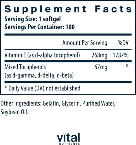 Vista 2 de Vital Nutrients Vitamina E con tocoferoles mixtos - Potentes suplementos antioxidantes de vitamina E para apoyar la salud cardiovascular* - Sin