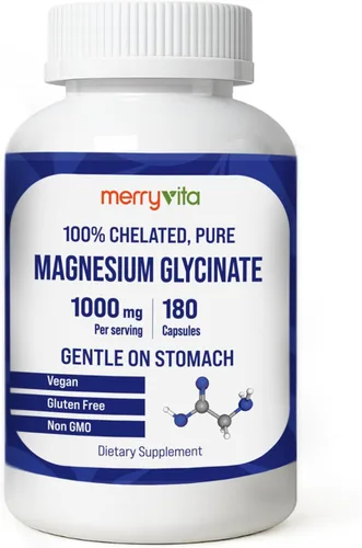 Glicinato de magnesio 1000 mg - Suplemento de magnesio quelado de alta absorción - Apoya la relajación, sueño reparador, función muscular y salud