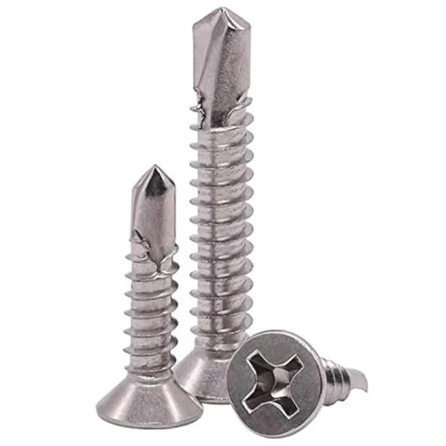 Vista 9 de Tornillos autoperforantes Phillips planos #6 x 1 para metal, tornillos Tek de chapa de acero inoxidable 410, cabeza avellanada, autoadhesivos