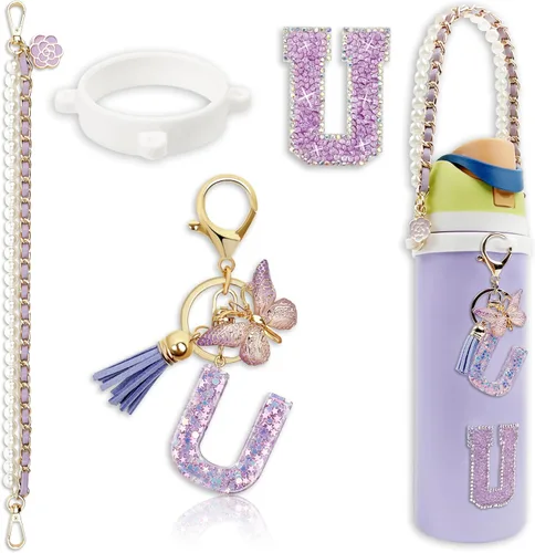 Vista 32 de Letter Handle Strap Accessories with Cute Initial Charm Compatible with Owala Water Bottle 24oz 32oz 40oz Owala Kids