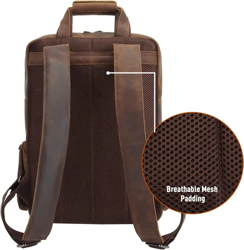 Vista 4 de Polare - Mochila de piel de vaca para computadora portátil, mochila de viaje, bolsa de viaje para hombres