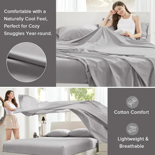 Vista 3 de Comfort Spaces Juego de sábanas 100% algodón transpirable, ligero, suave, con bolsillo elástico de 14 pulgadas que se adapta a colchones de hasta 16