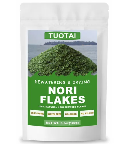 Copos de Nori crudos, copos de algas verdes Nori, copos de algas 100% puras, veganos, sin aditivos, sin OMG