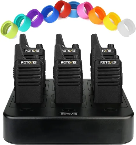 Retevis Walkie Talkies RT22 (paquete de 6) con anillo de goma de antena (1 paquete), radio bidireccional recargable manos libres de 2 vías con