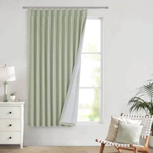 Vista 26 de Vision Home Cortinas marrones con pliegues pinzados, opacas completas, cortinas de ventana de lino mezclado para oscurecer la habitación, cortinas