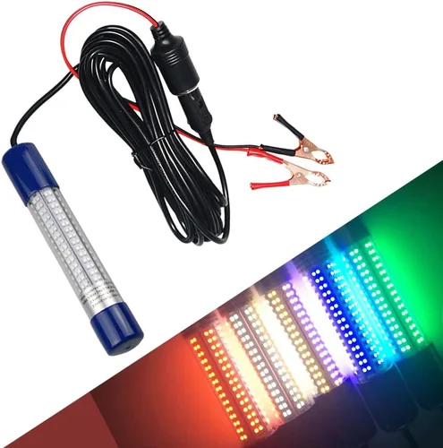 Underwater Fishing Light 1600Lumens 12V 24V 10.8W 180 LED Submersible Dock Light Attractants with Battery Clip & Power Plug IP68 Waterproof 20ft