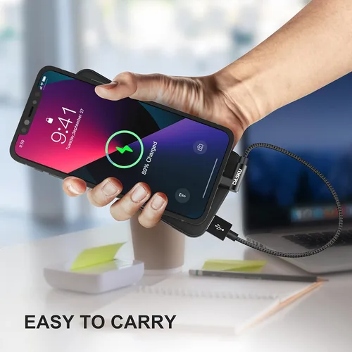 Vista 6 de Cargador corto para iPhone de 1 pie, 2 unidades [Certificado MFi], cable Lightning de 12 pulgadas de 90 grados, cable de carga de nailon trenzado