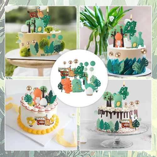 Vista 9 de Decoración para pastel de dinosaurio de 3er cumpleaños con vela de Dinosaurio 3er cumpleaños