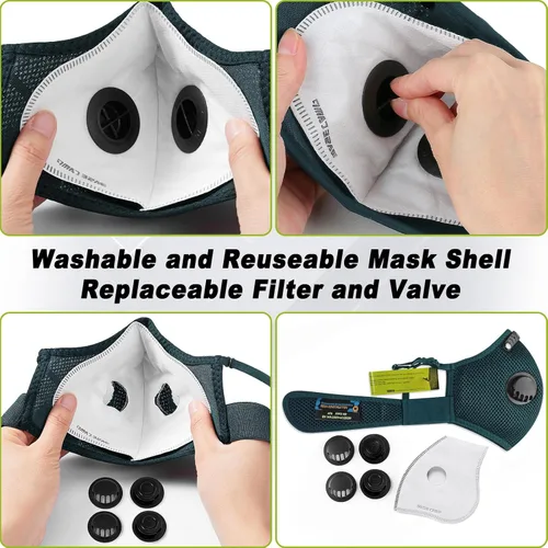 Vista 7 de BASE CAMP Máscara Antipolvo M Plus Mejorada, Máscara Respiratoria Reutilizable para Carpintería, Protección Facial con Filtros de Carbón 99.9%