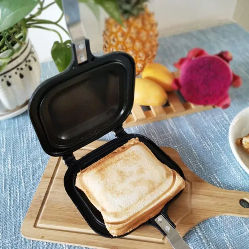Vista 2 de Tostadora de sándwiches/sándwiches de desayuno, sartén antiadherente para hornear con mango antiquemaduras, sartén multifunción de doble cara