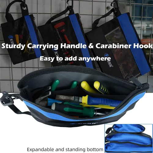 Vista 4 de KUNN Tool Bag Zipper Pouch 3 Pack - Heavy Duty Utility Tool Storage Organizer with Carabiner for DIY,Electrician,Accessories and Travel