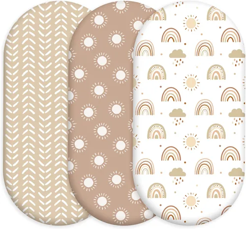 Vista 9 de Sábanas Florales para Moisés de Niña Paquete de 3, Sábana Ajustable para Colchón Transpirable y Cómoda, Moisés de Viaje Elástico y Moderno, Sábanas