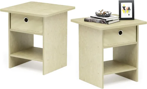 Vista 39 de Furinno ANDREY - Mesa auxiliar, mesa de centro, mesita de noche con estantes abiertos y contenedor de almacenamiento, mesa de cabecera, para sala