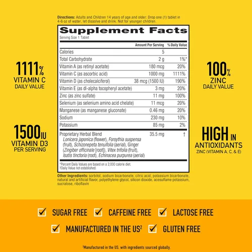 Vista 4 de Airborne Comprimidos efervescentes de apoyo inmunológico, sabor a naranja picante, 10 unidades con 1000 mg de vitamina C + vitaminas A, D, E, zinc