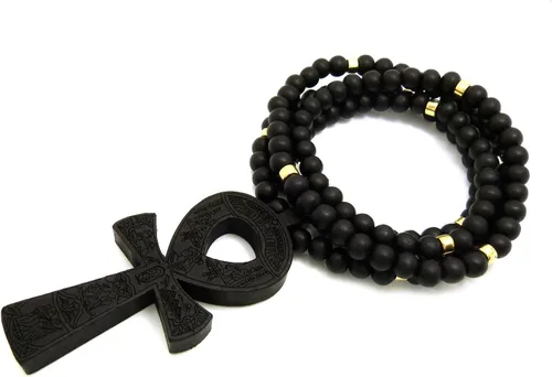 Vista 5 de Fashion 21 Colgante Ankh de la llave de la vida de Egipto 0.315 in 36" collar de cuentas de madera en tono negro y marrón