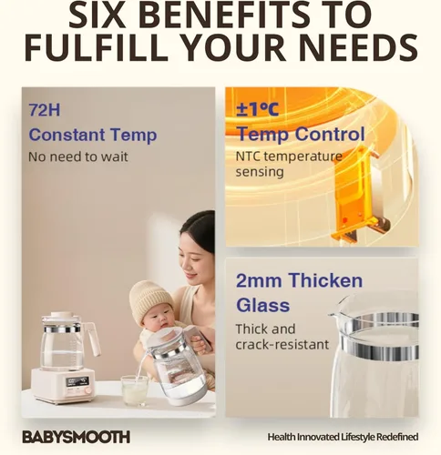 Vista 2 de Babysmooth Smart Kettle Pro - Hervidor eléctrico de cristal, 1.3 L LED digital con control de temperatura de 104.0-212.0 °F, mantenimiento