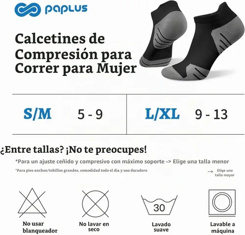 Vista 2 de PAPLUS Ankle Compression Socks for Women Running Socks With Arch Support negro (6 pares)
