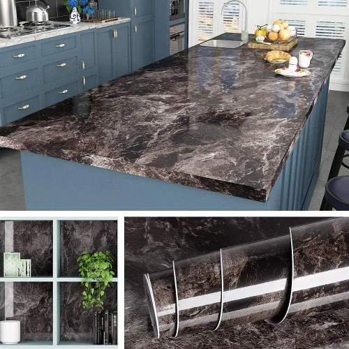 Vista 9 de Livelynine Papel Tapiz de Mármol Oscuro para Cubiertas de Encimeras Despegar y Pegar Encimeras para Cocina Papel de Contacto de Mármol Impermeable