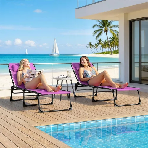 Vista 7 de Purple Folding Chaise Lounge Chairs (2-Pack): 4-Step Recline, Mesh Seat, Powder-Coated Steel, Portable Pool & Beach Use