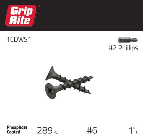 Vista 2 de Grip-Rite 1CDWS1 #6 X 1" Phillips Bugle Head Coarse Thread Sharp Point Tornillo para Paneles de Yeso, Caja de 1 libra