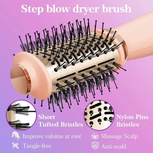Vista 6 de Cepillo Secador de Cabello Cepillo Secador en Uno, Cepillo Secador de Cabello 4 en 1 Secador con Barril Ovalado, Mini Cepillo de Aire Caliente