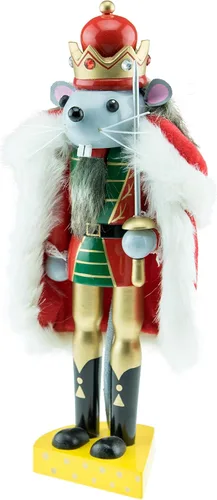 Vista 2 de Clever Creations Mouse King - Cascanueces de madera tradicional de 10 pulgadas, decoración navideña festiva para estantes y mesas