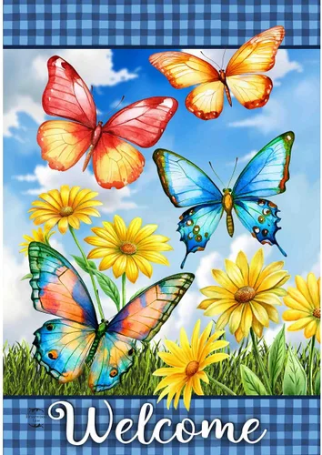 Vista 11 de Briarwood Lane Mariposas en el jardín Spring House Flag