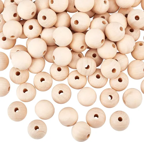 Vista 8 de PH PandaHall Cuentas de madera, 100 cuentas espaciadoras de madera redondas naturales sin terminar de 0.472 pulgadas, bolas redondas de madera