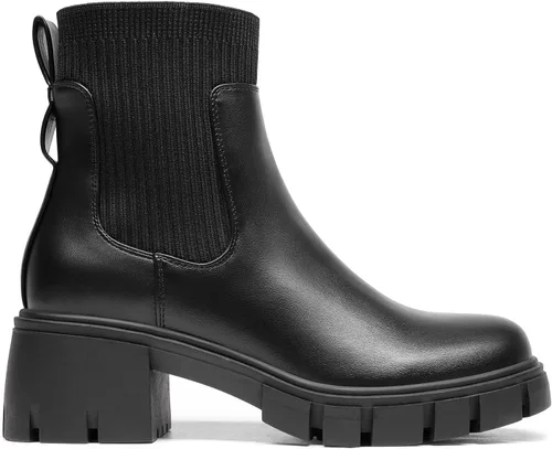 Vista 2 de DREAM PAIRS Botines elásticos Chelsea para mujer, con suela de lengüeta de moda, tacón grueso, sin cordones, para otoño, botas cortas