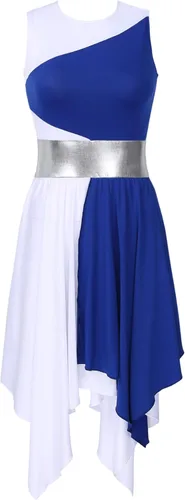 Vista 4 de Aislor Vestido asimétrico de baile de elogios litúrgicos para mujer, túnica sin mangas, bloque de color, disfraz de baile lírico