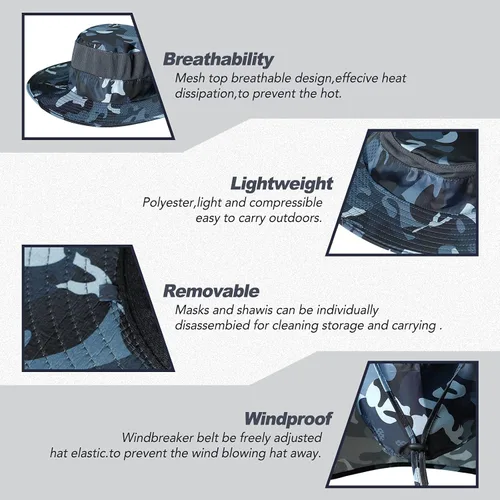 Vista 4 de Fishing Hat,Sun Cap with UPF 50+ Sun Protection and Neck Flap,for Man and Women