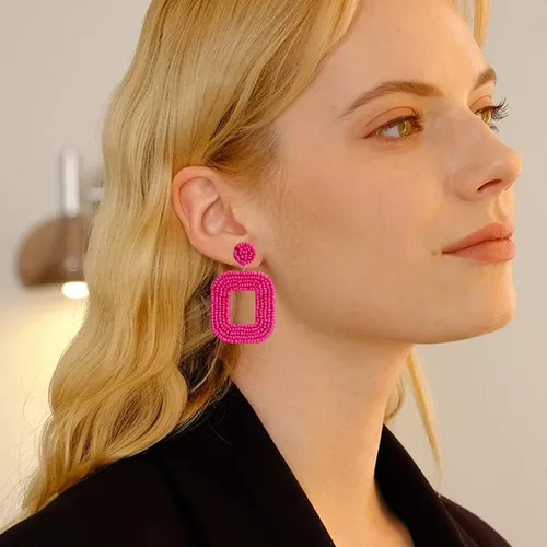 Vista 3 de Aretes de gota hechos a mano con cuentas de semilla de corazón, aretes colgantes bohemios para mujer