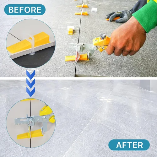 Vista 7 de Sistema de nivelación de azulejos con alicates para azulejos, 1500 piezas de clips espaciadores de azulejos, 300 piezas de cuñas reutilizables y 1