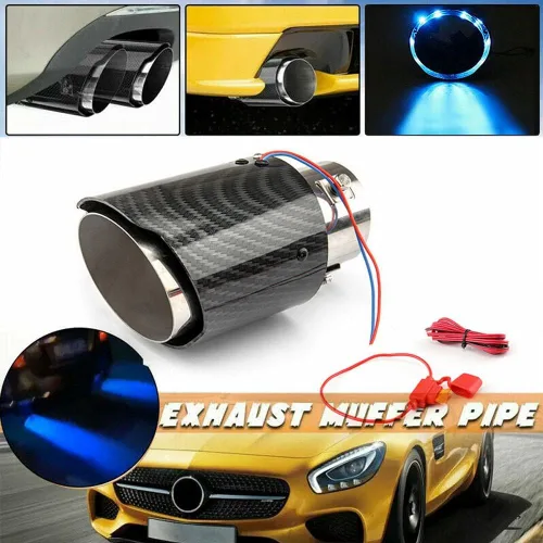 Vista 3 de Punta de escape LED de 2.25 pulgadas, punta de tubo de escape de 60mm, estilo fibra de carbono recta, perno de abrazadera para automóviles HTRACING