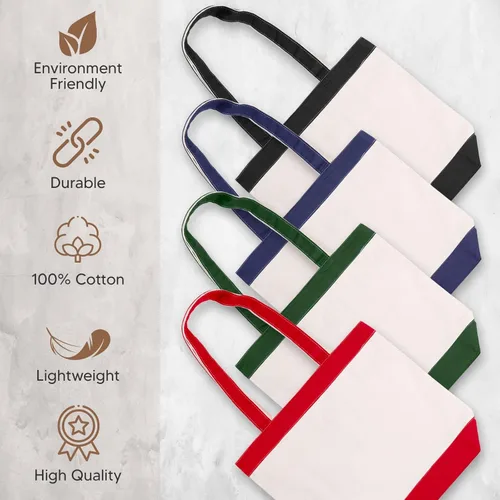 Vista 5 de Bolsa de lona con asas para mujer, bolsa de tela reutilizable para comestibles y compras a granel, bolsa de algodón en blanco, adecuada