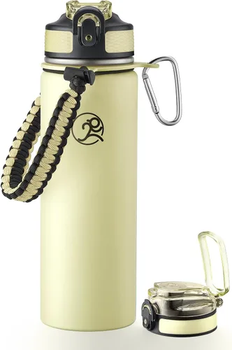 Vista 10 de GOSWAG Botella de agua deportiva aislada, 24 onzas, 2 tapas (con pajilla / sin pajilla), botellas de agua de acero inoxidable con mango