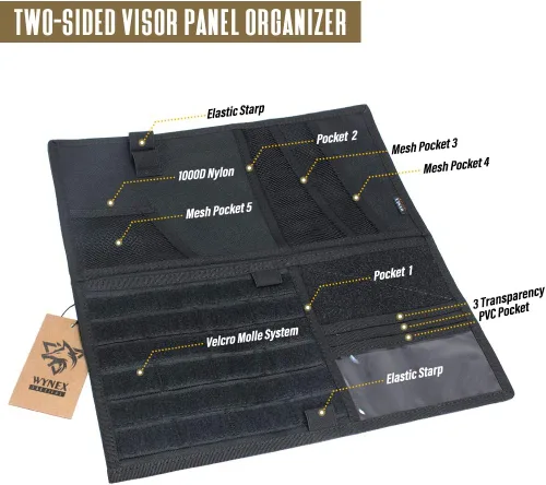 Vista 4 de WYNEX Organizador de visera solar para automóvil con panel Molle plegable de doble cara, almacenamiento de visera solar automática para artículos