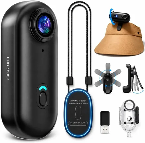 JETO Mini cámara corporal HD 1080P, cámara portátil, clip giratorio de 360° y clip magnético, gran angular de 150°, 32G, funda impermeable para