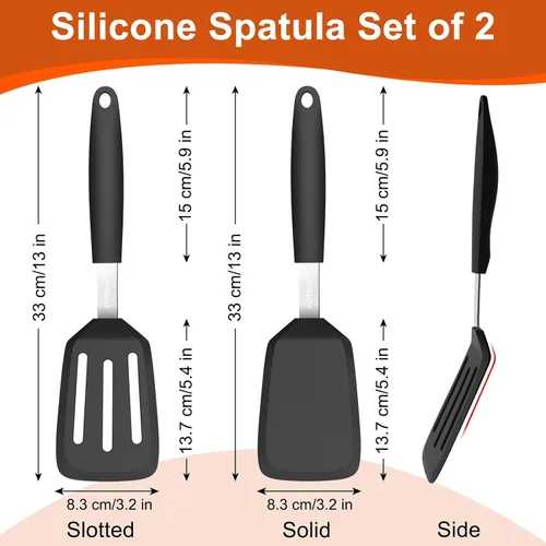Vista 2 de Juego de 2 espátulas de silicona, espátula de cocina resistente al calor de 600 °F, espátula sólida y ranurada sin BPA, utensilios de cocina