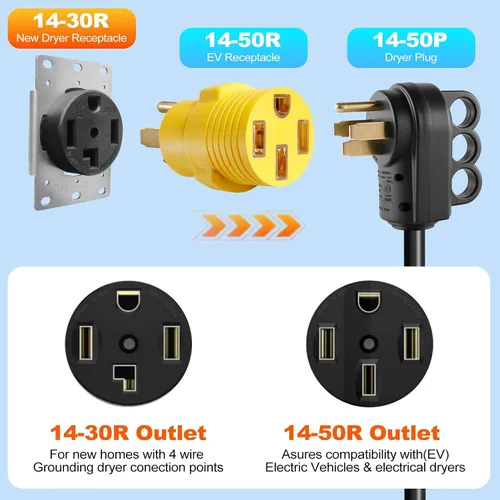 Vista 2 de Conector adaptador NEMA 14-30P a 14-50R, VSEER de 4 clavijas y 30 amperios para cargador EV de 50 amperios compatible con Tesla, para carga EV