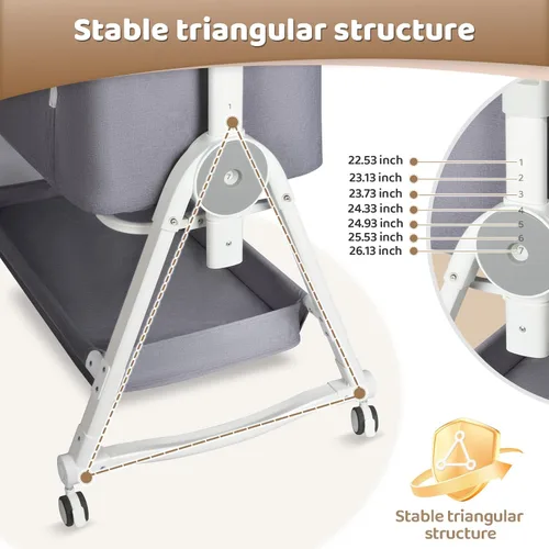 Vista 2 de Cuna 4 en 1, moisés con ruedas y cesta de almacenamiento, ajustable de 7 alturas con mosquitero, moisés mecedor de malla transpirable