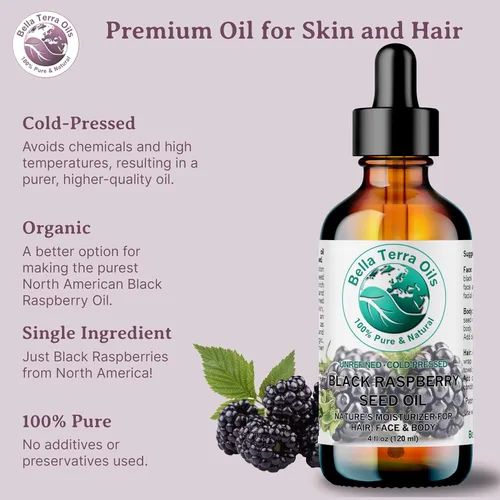 Vista 8 de Bella Terra Oils - Aceite de semilla de frambuesa negra de 8 onzas - Elixir natural mejorado con ácido elágico y vitamina A, secreto cosmético